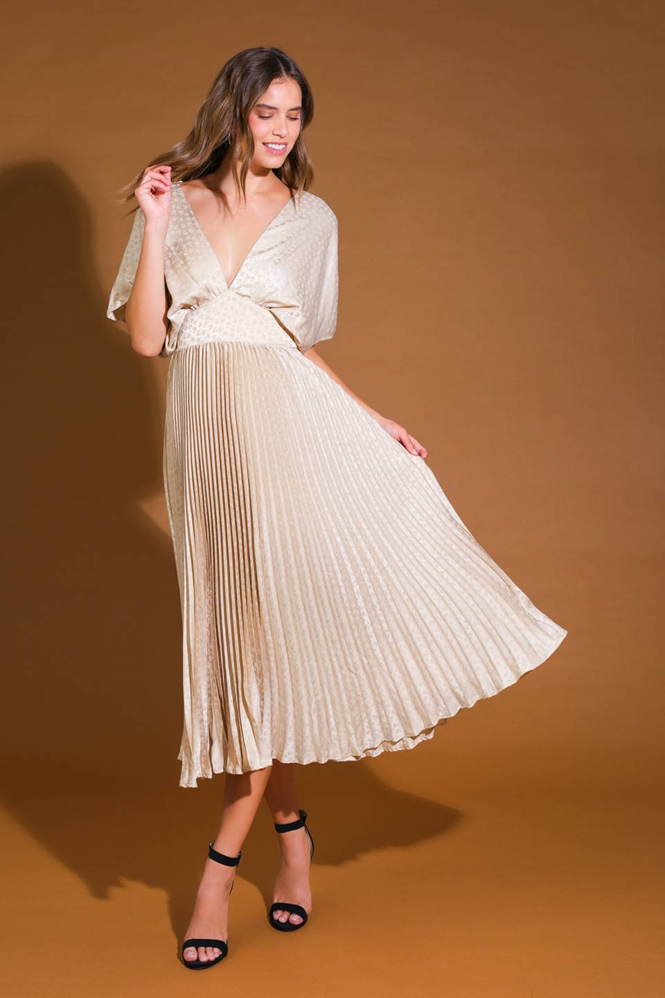 Champagne pleated dress best sale