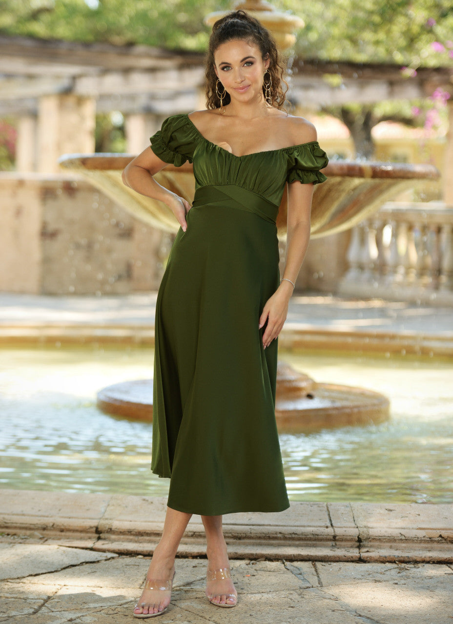 Olive off the shoulder dress best sale