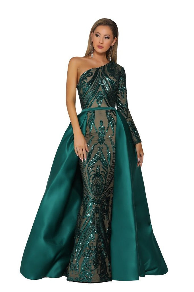 PS1705 portia and scarlett one shoulder Emerald Dress