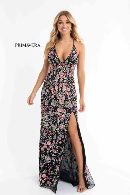 3073 - Primavera - Fitted Floral Long Beaded Gown