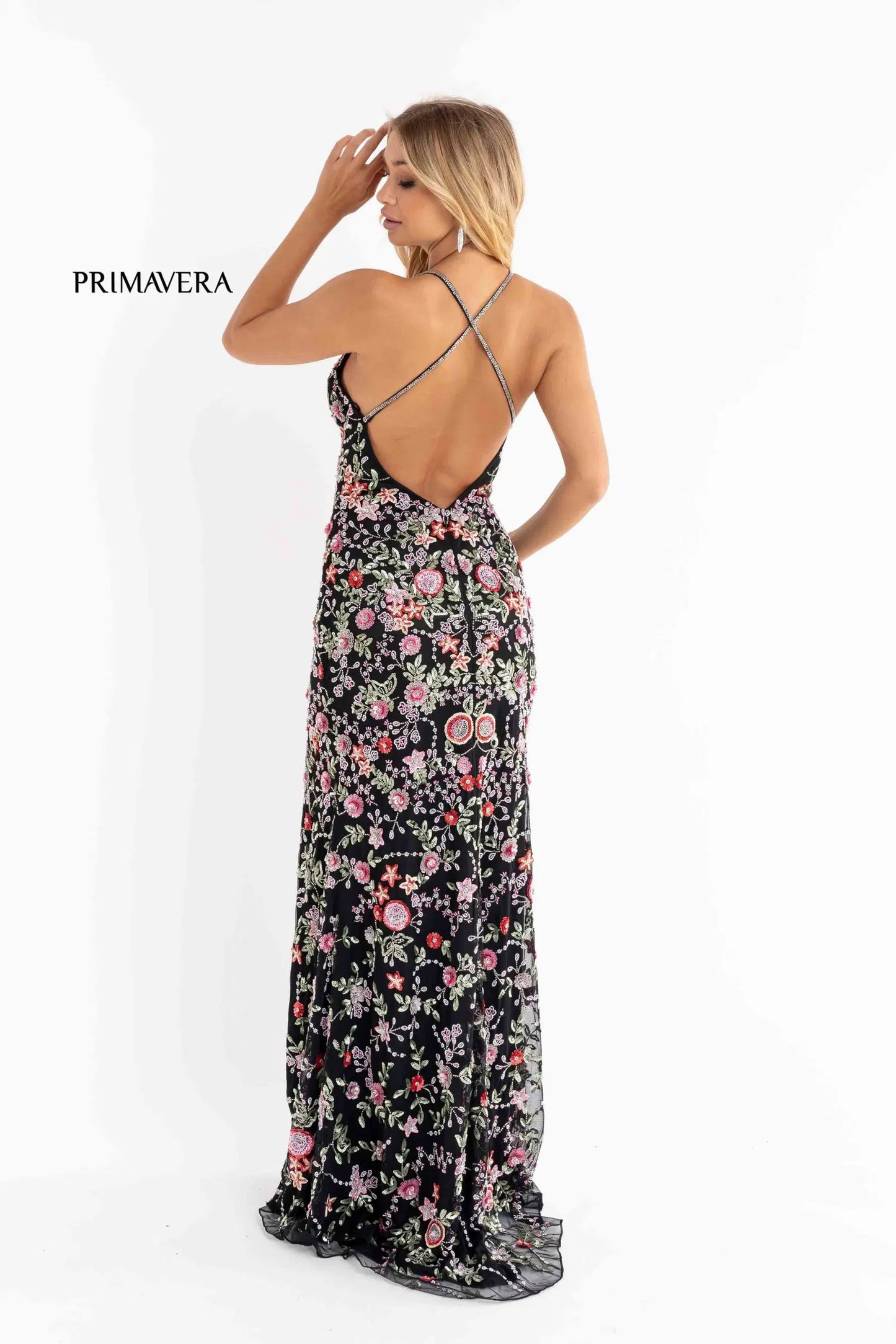 3073 - Primavera - Fitted Floral Long Beaded Gown