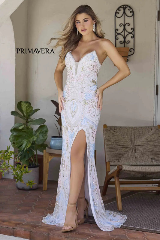 4382 - Primavera - Strapless Long Beaded Gown