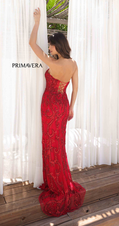 4356 - Primavera - Strapless Beaded Fitted Gown