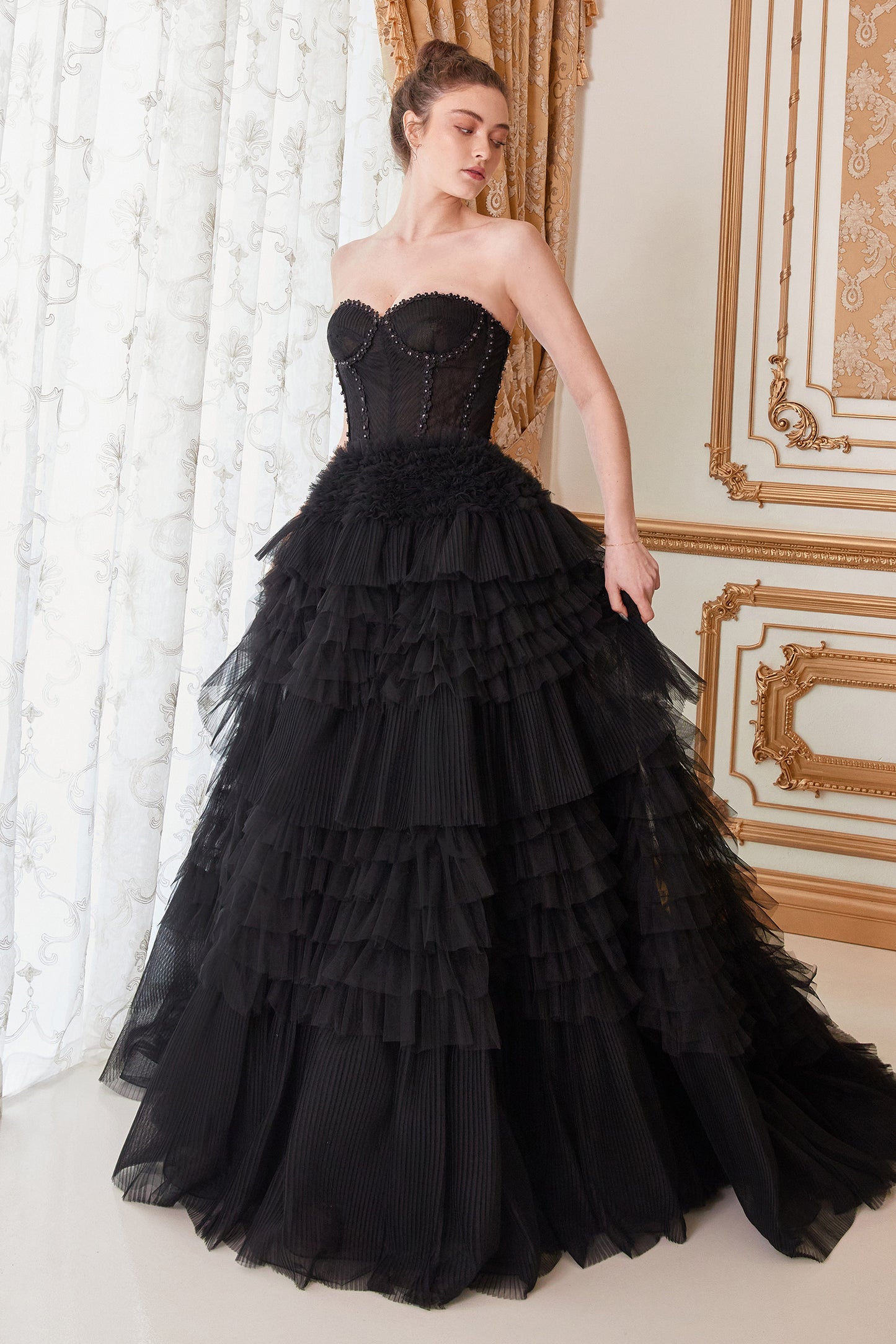 A1017 - Corset Princessa Ruffle Tulle Ball Gown - Andrea & Leo Couture