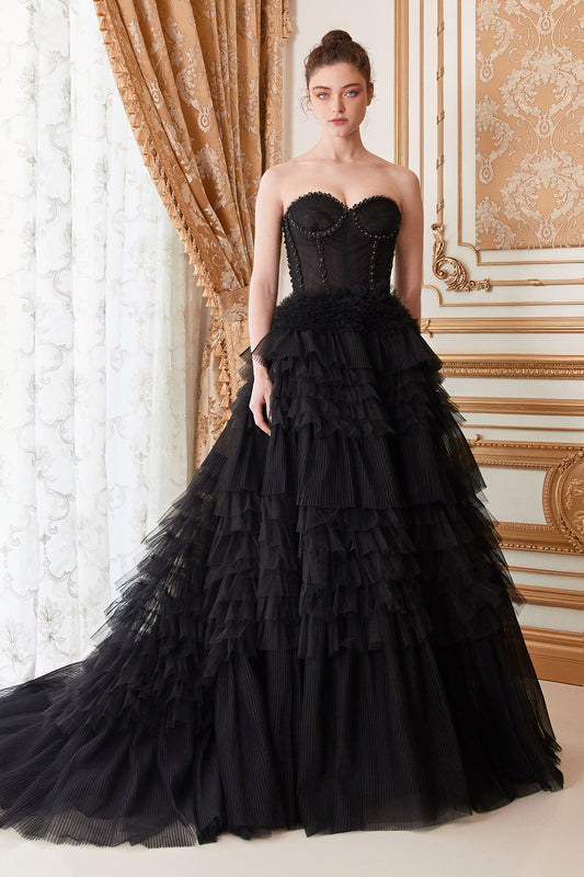 A1017 - Corset Princessa Ruffle Tulle Ball Gown - Andrea & Leo Couture