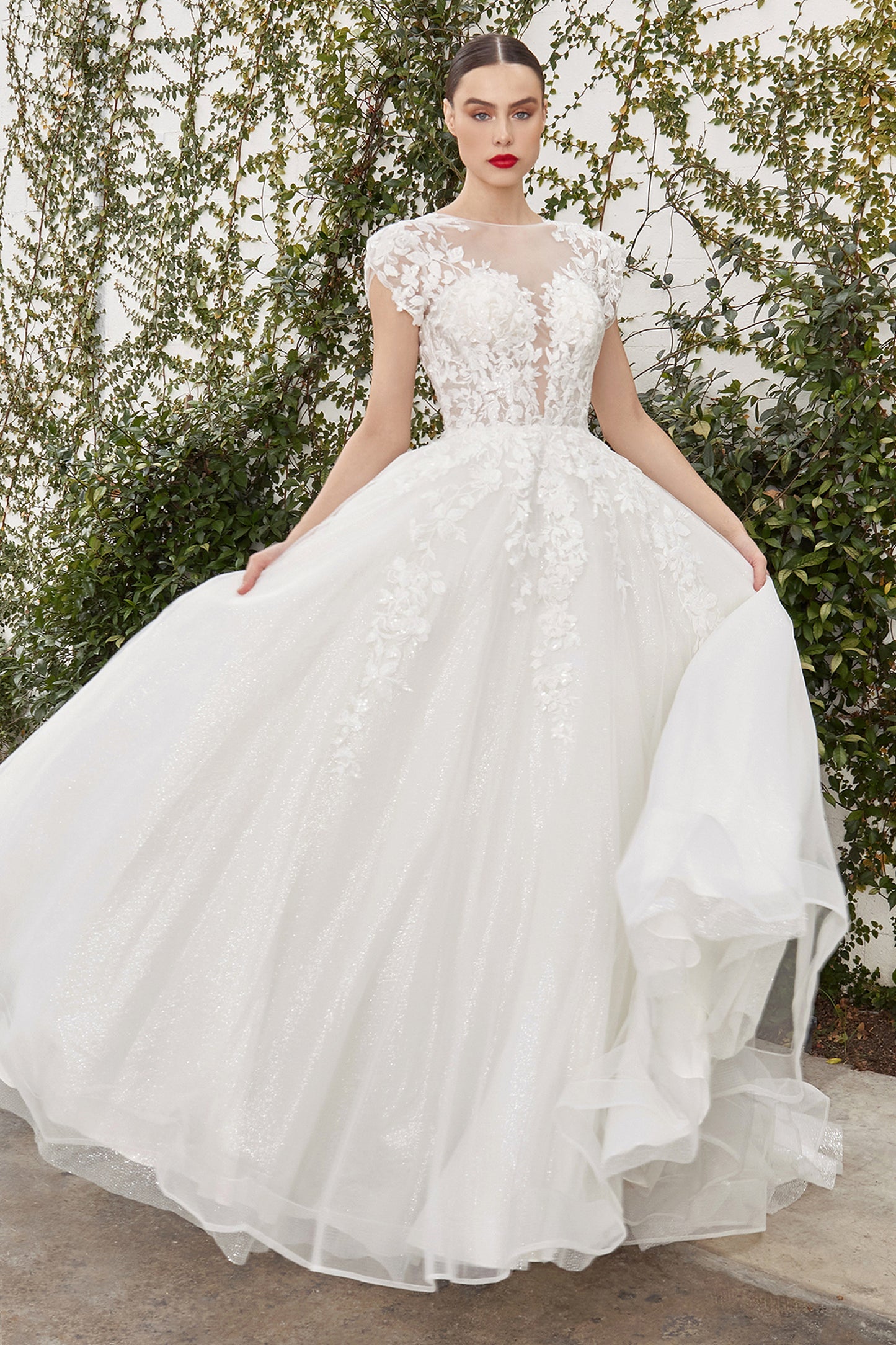 A1082W - CATHERINE CAP SLEEVE LACE BALL GOWN - Andrea & Leo Couture