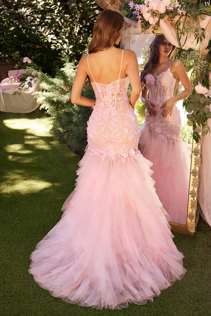 A1327 LACE & TULLE PINK MERMAID DRESS - Andrea & Leo Couture - Back - Lady Black Tie