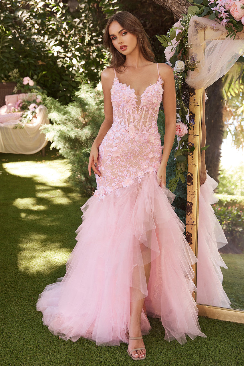 A1327 LACE & TULLE PINK MERMAID DRESS - Andrea & Leo Couture - Lady Black Tie