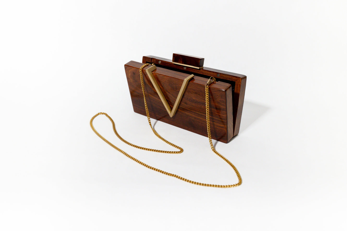 Classic V Wooden Clutch