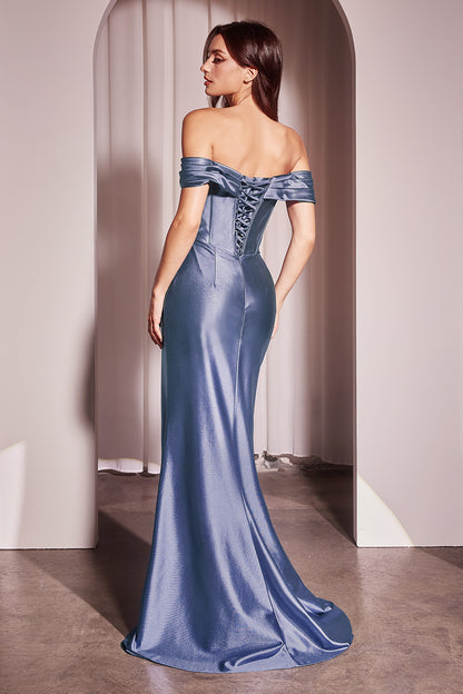 Lucienne Gown - Satin Off-the-Shoulder Fitted Gown