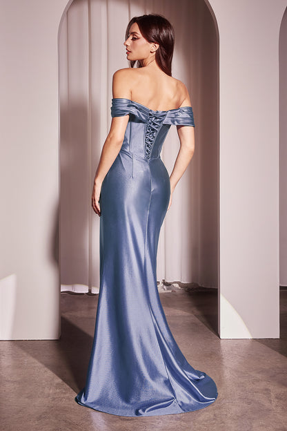 Lucienne Gown - Satin Off-the-Shoulder Fitted Gown