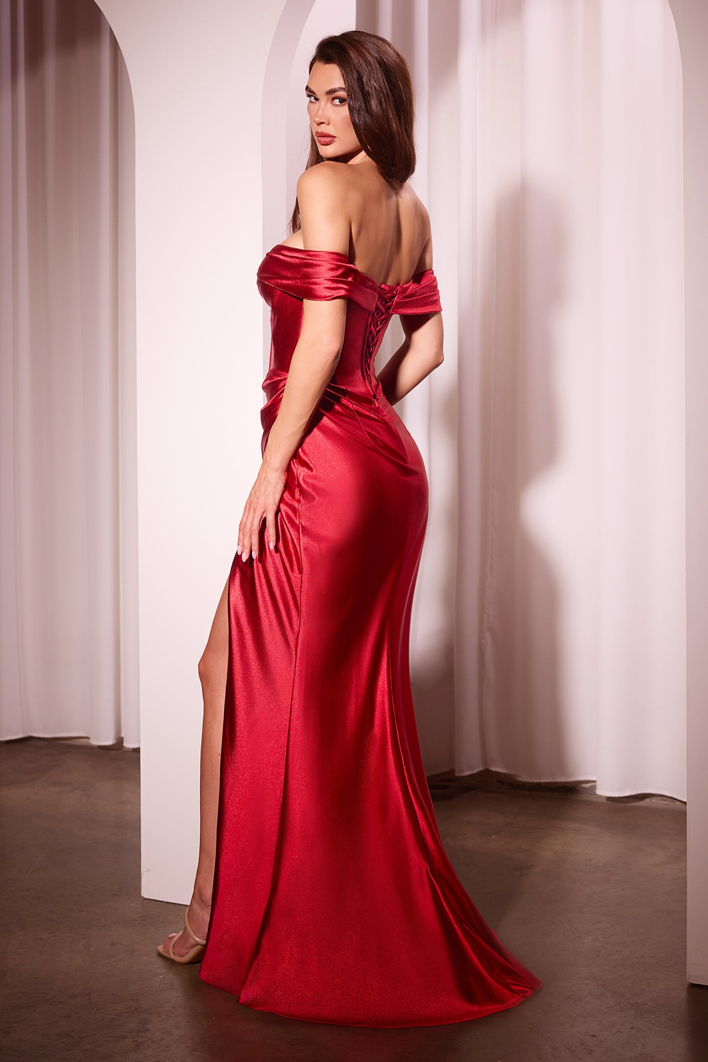 Lucienne Gown - Satin Off-the-Shoulder Fitted Gown