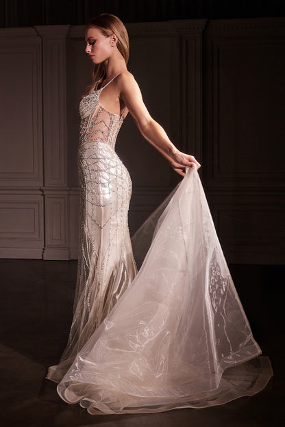 Cassiopeia Gown - Fit & Flare Crystal-Embellished Gown with Overskirt