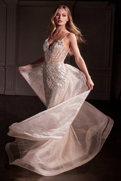 Cassiopeia Gown - Fit & Flare Crystal-Embellished Gown with Overskirt