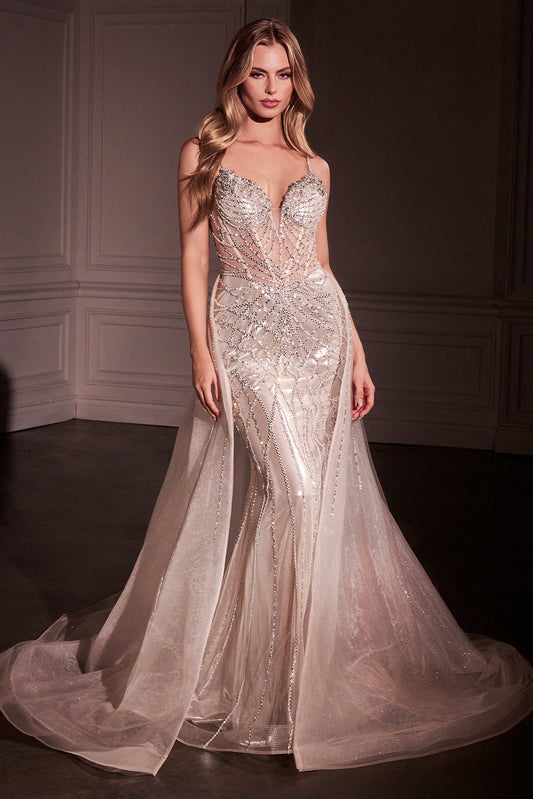 Cassiopeia Gown - Fit & Flare Crystal-Embellished Gown with Overskirt