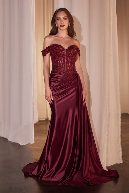 Hestia Gown - Off-the-Shoulder Lace & Satin Fitted Gown