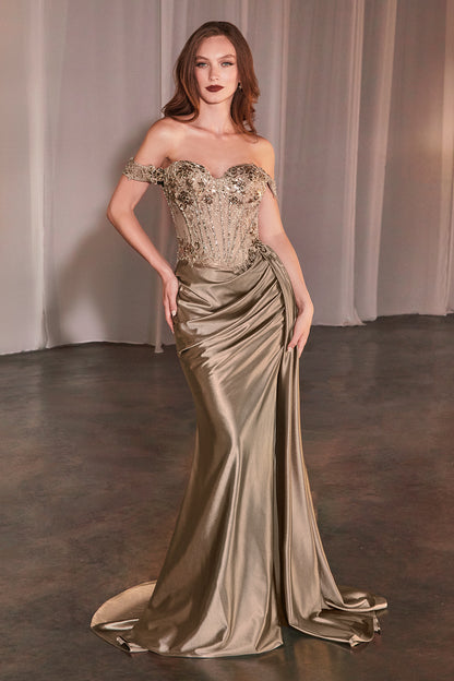 Hestia Gown - Off-the-Shoulder Lace & Satin Fitted Gown