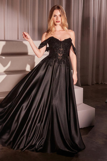 Bronwyn Gown - Off-the-Shoulder Lace & Satin A-Line Dress