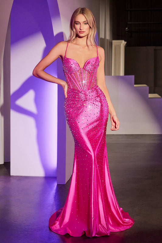 Cher Gown - Micro-Crystal Strapless Satin Gown