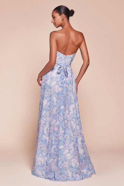 CASSIE GOWN - ROSE - STRAPLESS A-LINE FLORAL CHIFFON DRESS