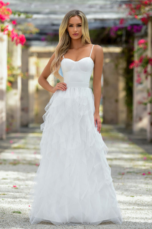 Sharon Ruffle Maxi Dress - White