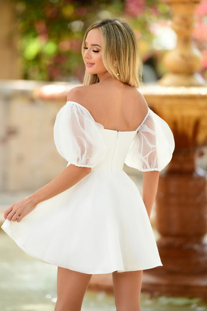 Chloe Puff Sleeve Mini Dress -White