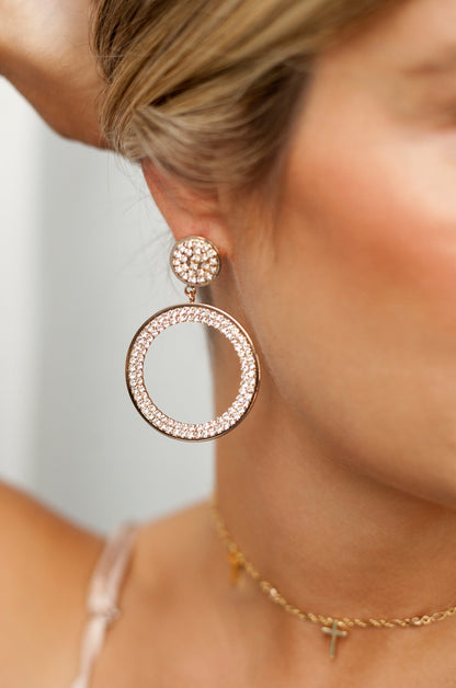 Crystal Pave Drop Hoop Earrings