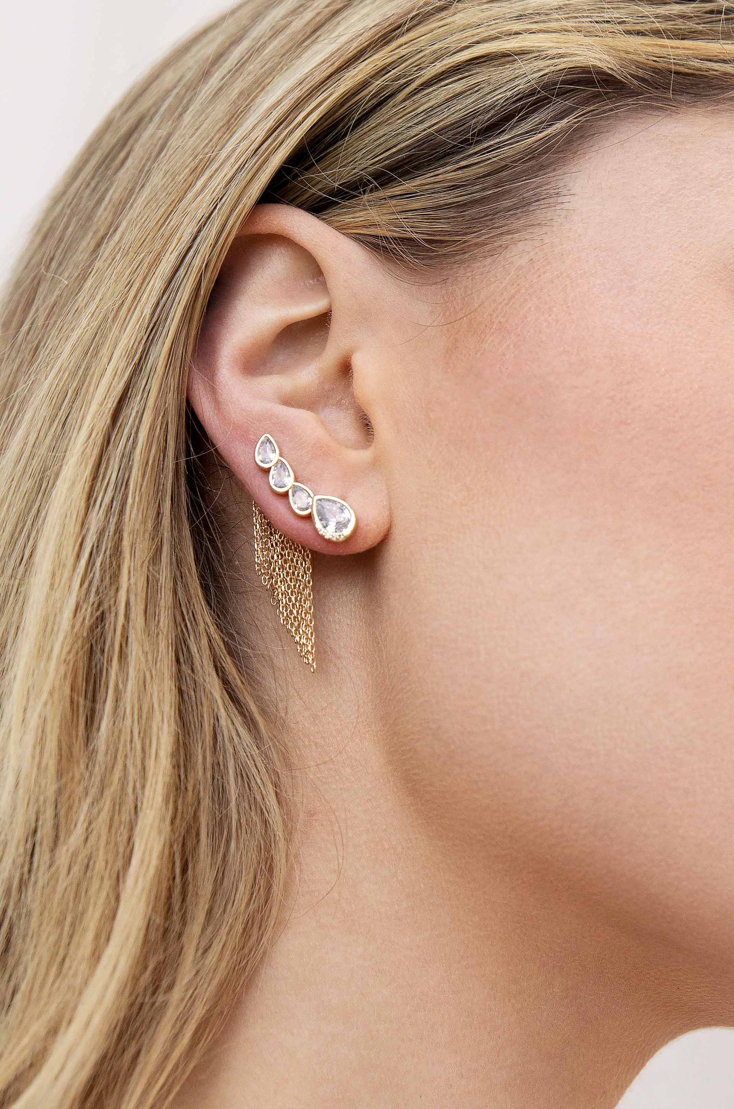 Teardrop Crystal Three-In-One Ear Crawlers