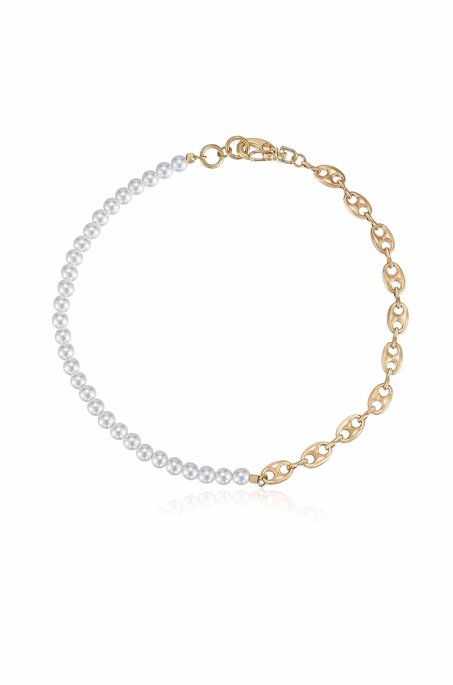 Pearl and Modern Chain Link Collar Necklace