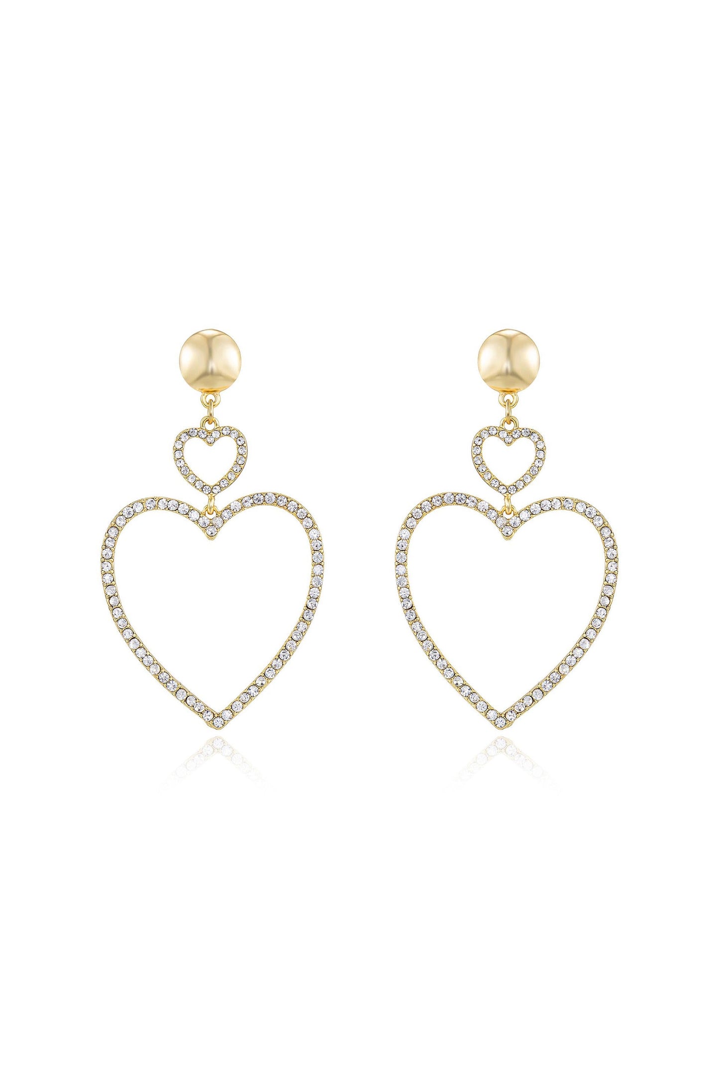 Double Heart Crystal Drop Earrings