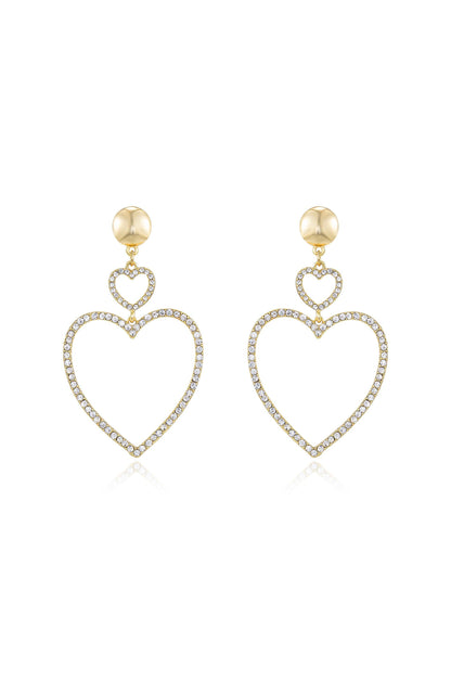 Double Heart Crystal Drop Earrings