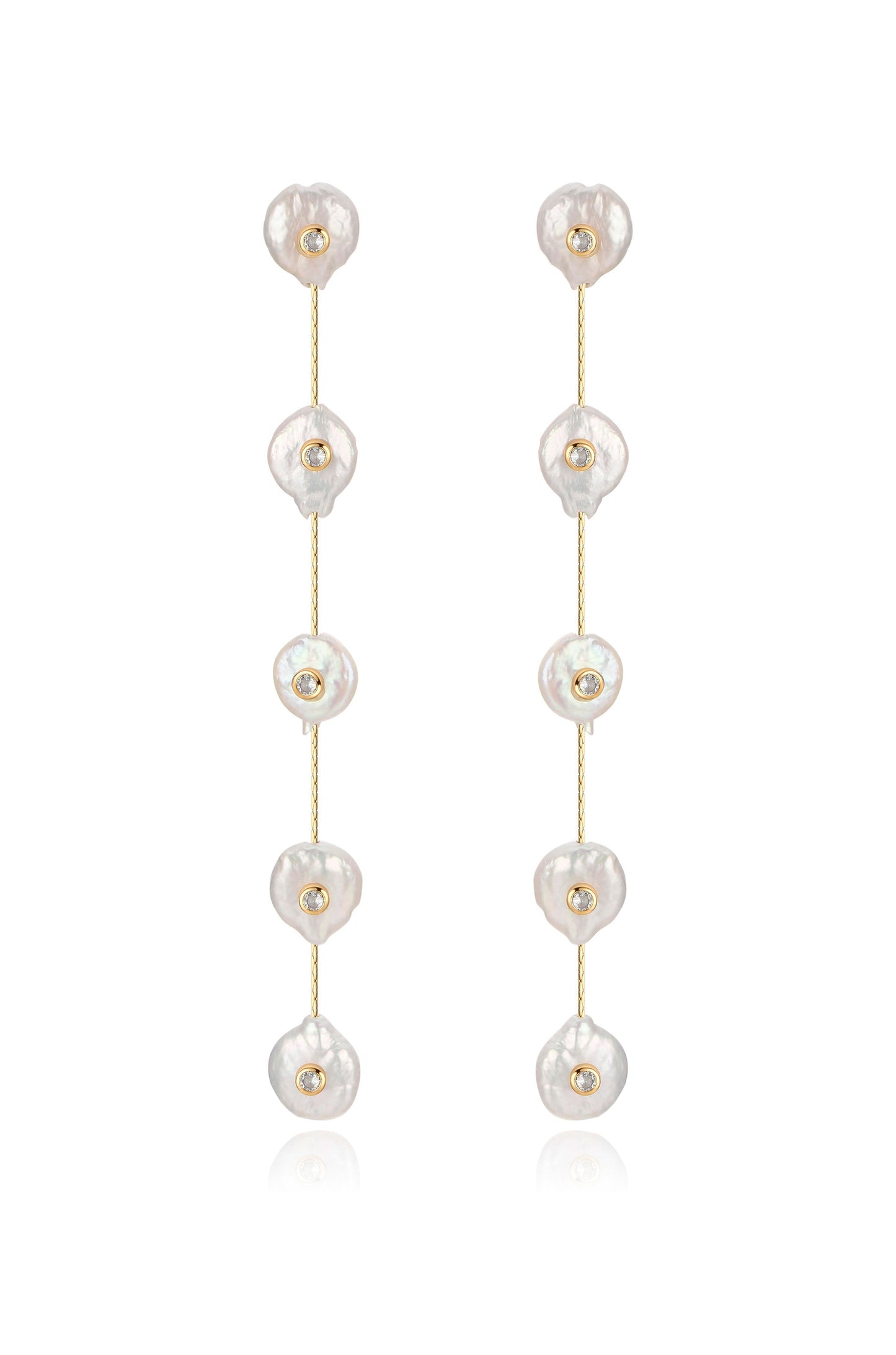 Falling Pearl and Crystal Dotted Drop Earrings