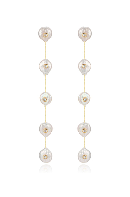 Falling Pearl and Crystal Dotted Drop Earrings