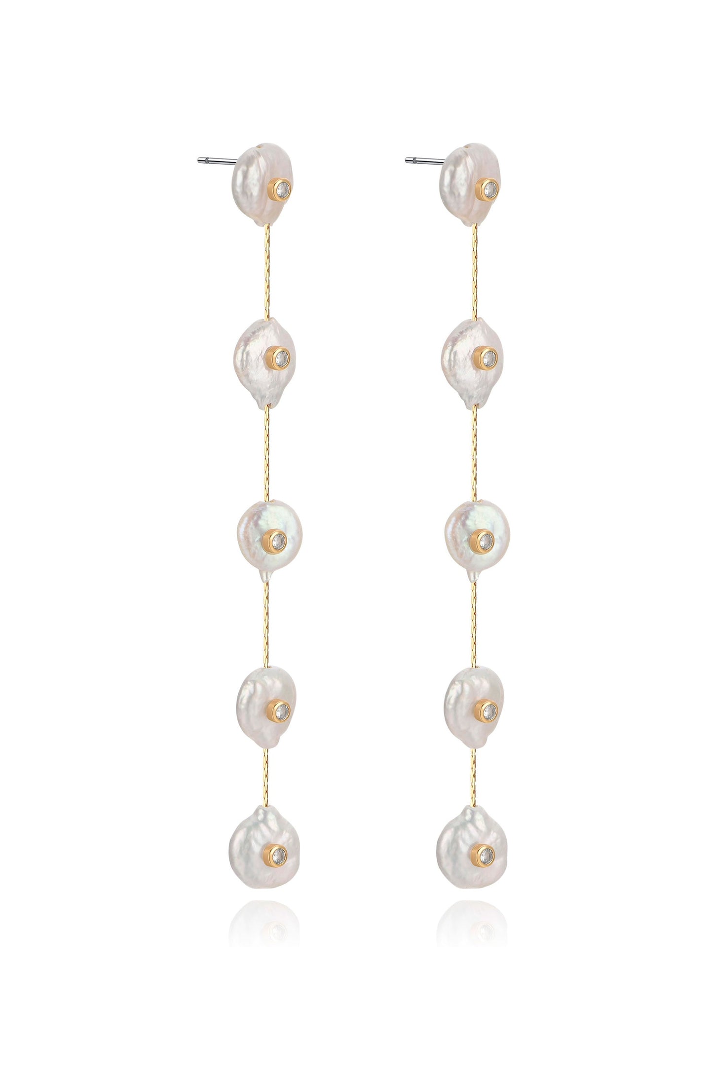 Falling Pearl and Crystal Dotted Drop Earrings