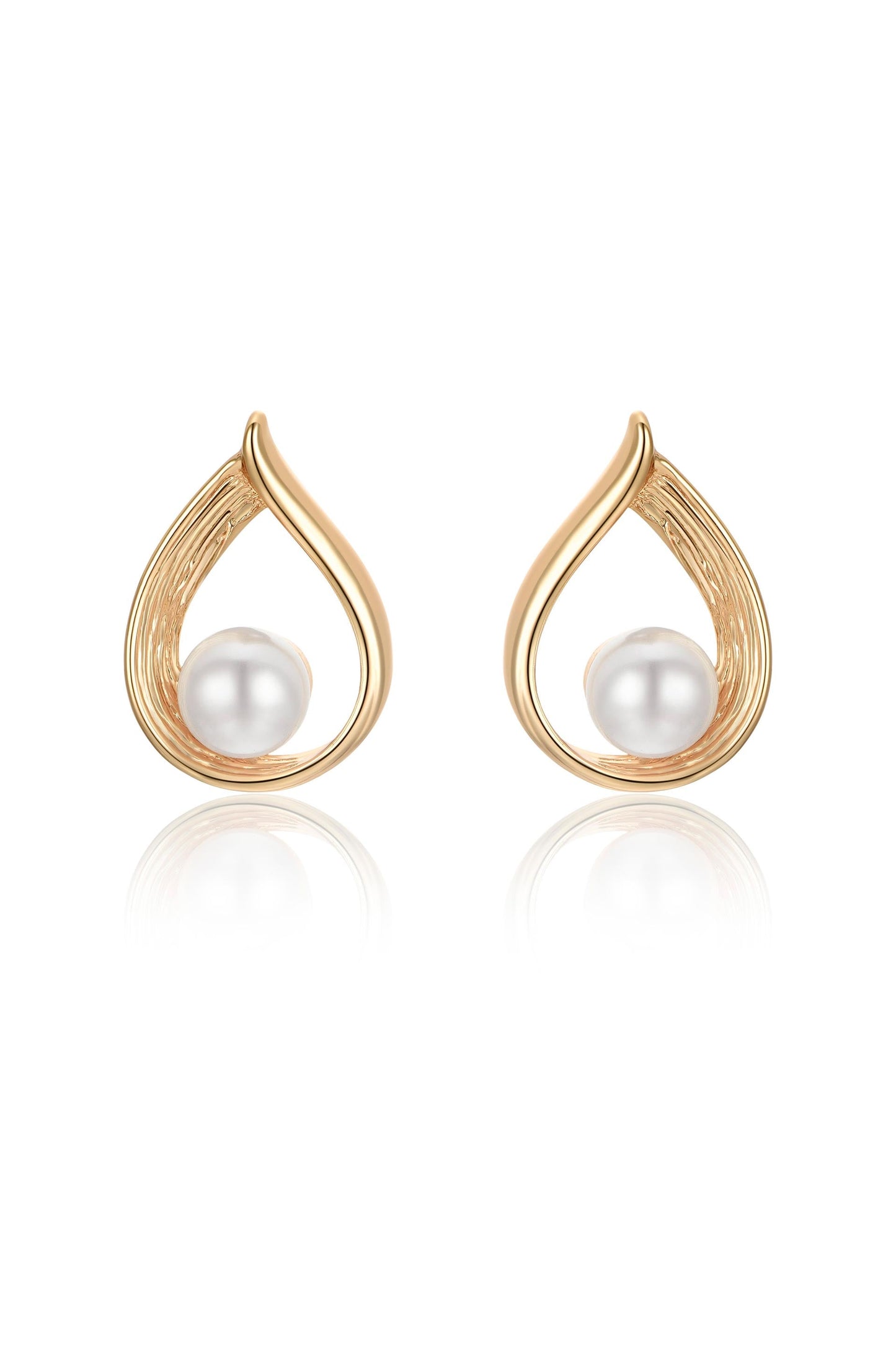 Golden Teardrop and Pearl Earrings