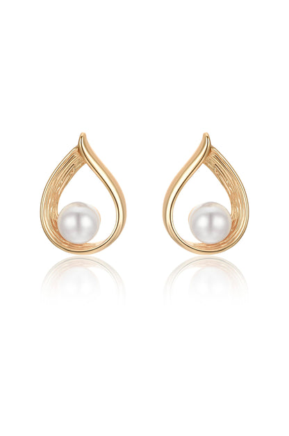 Golden Teardrop and Pearl Earrings