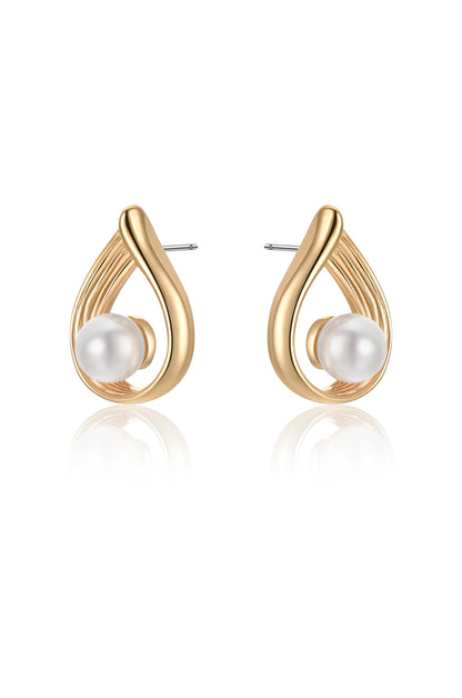 Golden Teardrop and Pearl Earrings