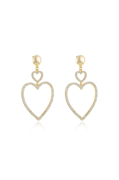 Double Heart Crystal Drop Earrings