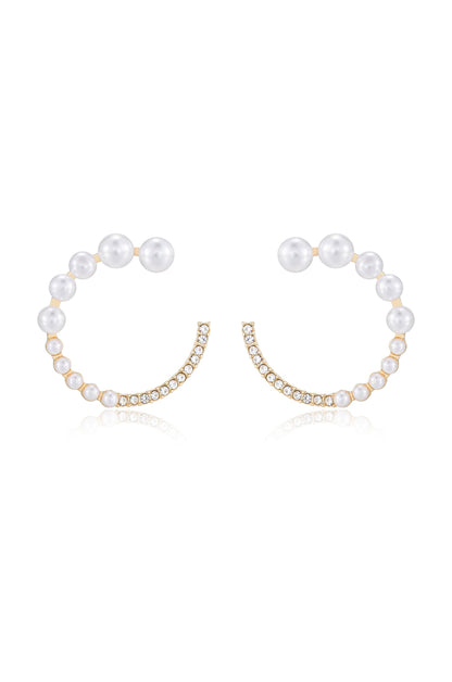 Chic Pearl And Crystal Open Circle Earrings