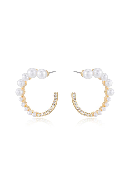 Chic Pearl And Crystal Open Circle Earrings