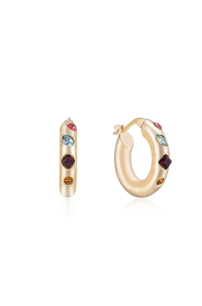 Lively Rainbow Crystal Hoop Earrings