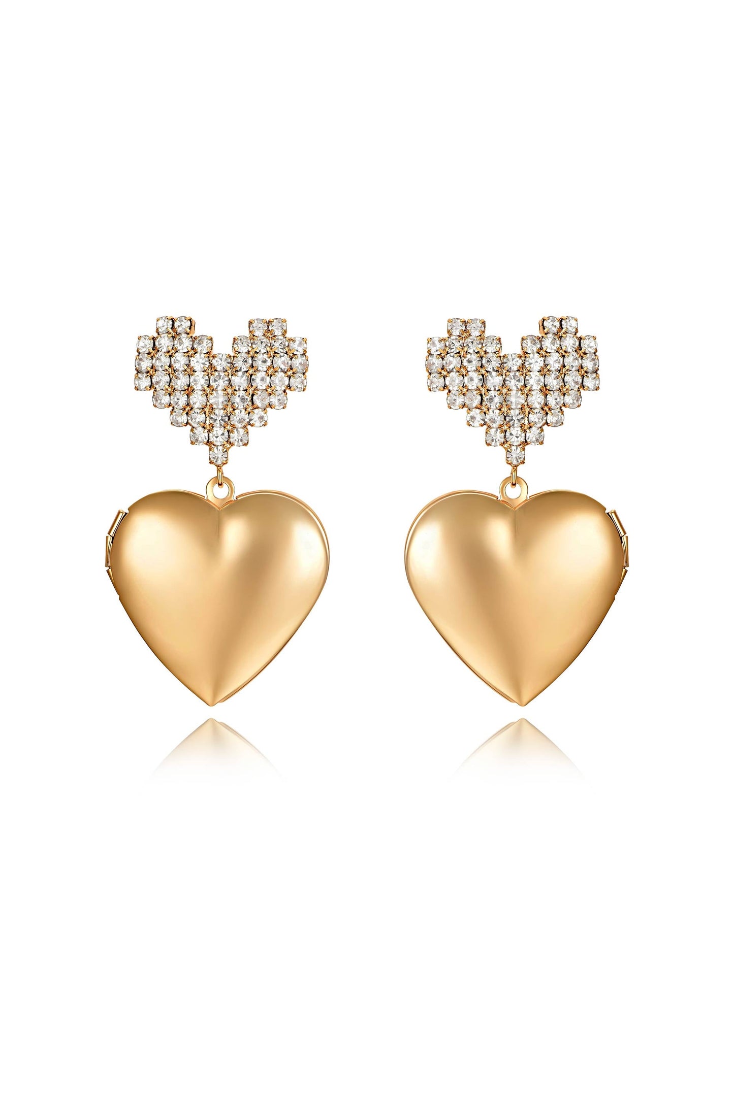 Digital Love Crystal Heart Dangle Earrings