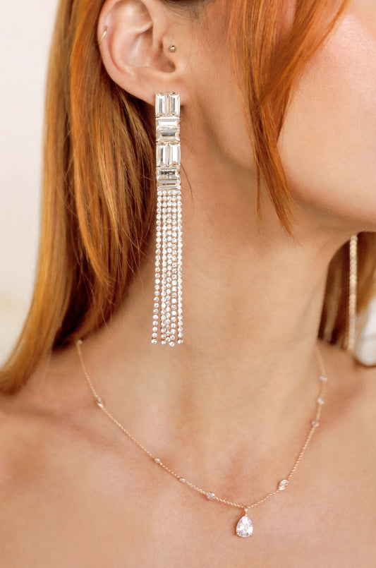 Art Deco Crystal Chain Dangle Earrings