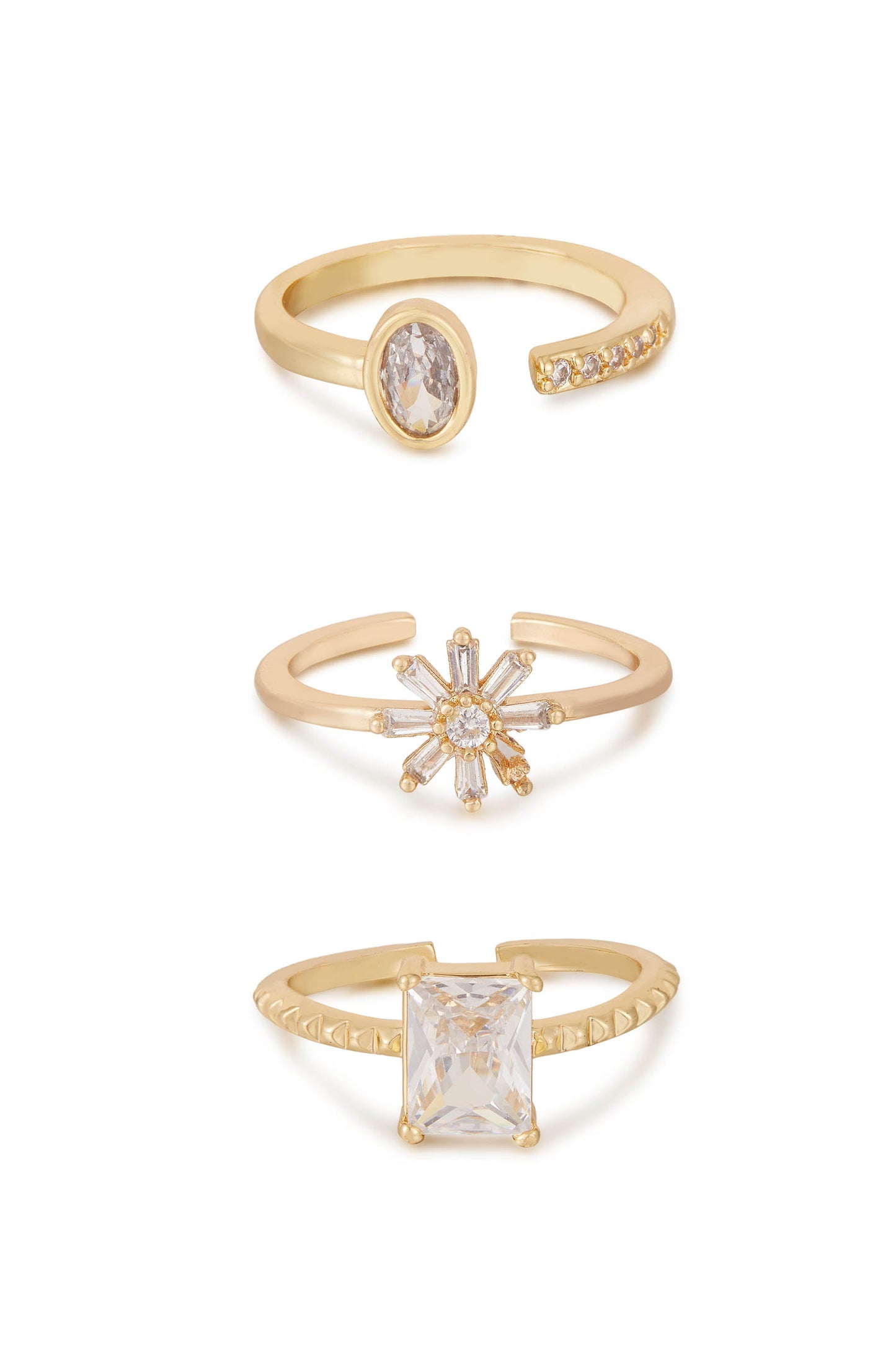 Delicate Daisy Crystal Ring Set