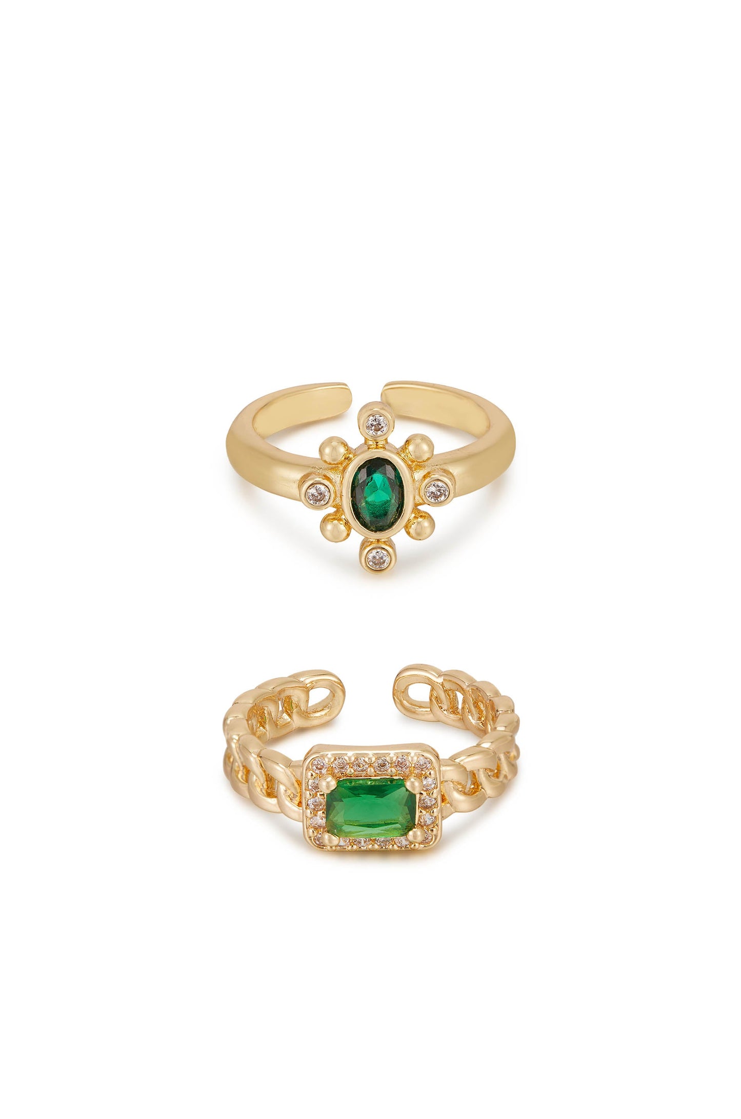 Emerald Green Crystal Ring Set