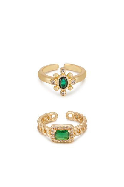 Emerald Green Crystal Ring Set