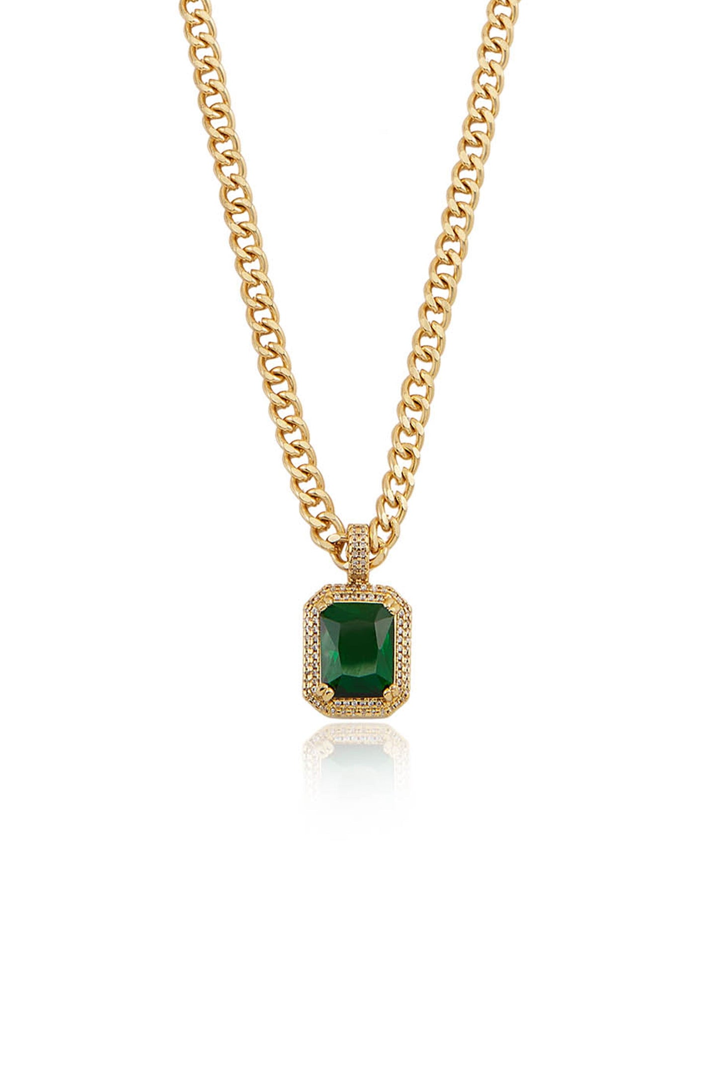 Emerald Stone Pendant Link Necklace