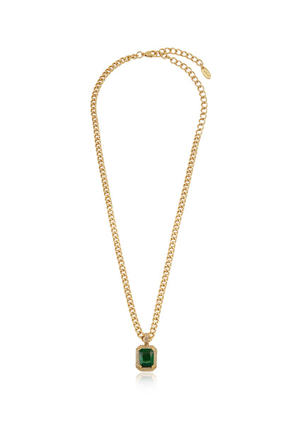 Emerald Stone Pendant Link Necklace