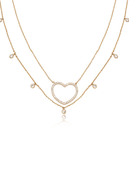 Crystal Heart and Drop Layered Necklace Set of 2