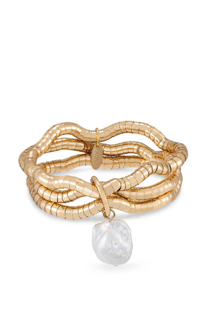 Liquid Gold and Pearl Stretch Bracelet